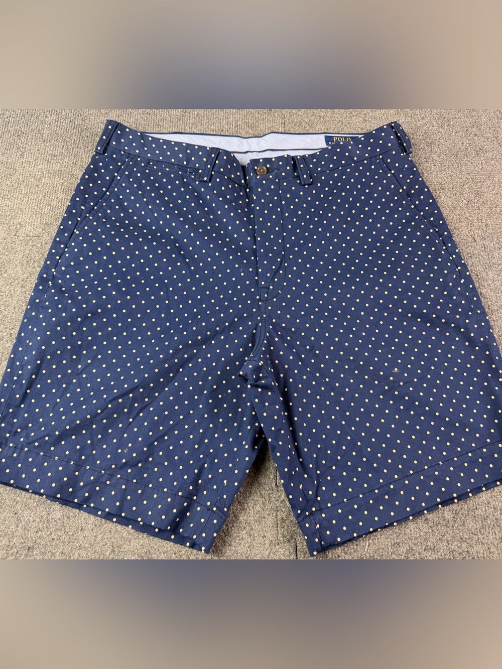 Polo Ralph Lauren Stretch Classic Fit Mens Flat Front Polka Dot 9” Shorts Sz 34